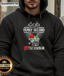 Good Cross God First Family Second Then Wisconsin Sports Hoodie, featuring a stylish design for proud Wisconsin sports fans.