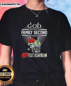 Good Cross God First Family Second Wisconsin Sports Ladies Tee showcasing a stylish design for sports enthusiasts.