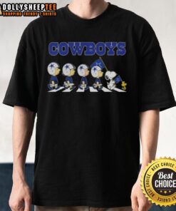 Alt Text: Good Dallas Cowboys X Peanuts Snoopy and Friends Abbey Road T-Shirt featuring iconic characters in a playful design.