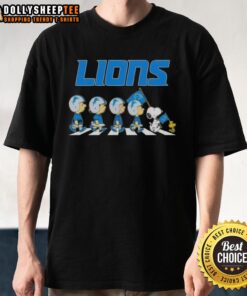 Alt Text: Good Detroit Lions X Peanuts Snoopy and Friends Abbey Road T-Shirt featuring iconic characters on a stylish design.