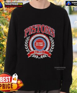 Alt Text: Good Detroit Pistons National Basketball Association crest sweatshirt featuring team colors and logo design.
