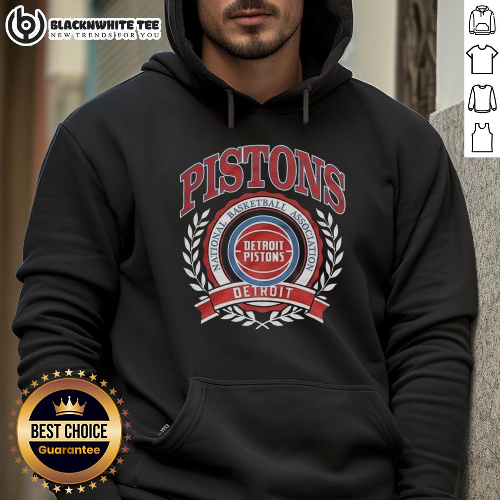 Good Detroit Pistons National Basketball Association Logo Laurel Wreath Frame Retro Hoodie Retro Detroit Pistons NBA logo with laurel wreath frame on a hoodie, showcasing vintage basketball style.