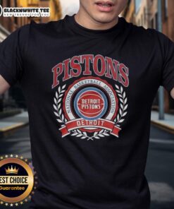 Alt Text: Retro Detroit Pistons NBA logo with laurel wreath on a stylish t-shirt, perfect for basketball fans and collectors.