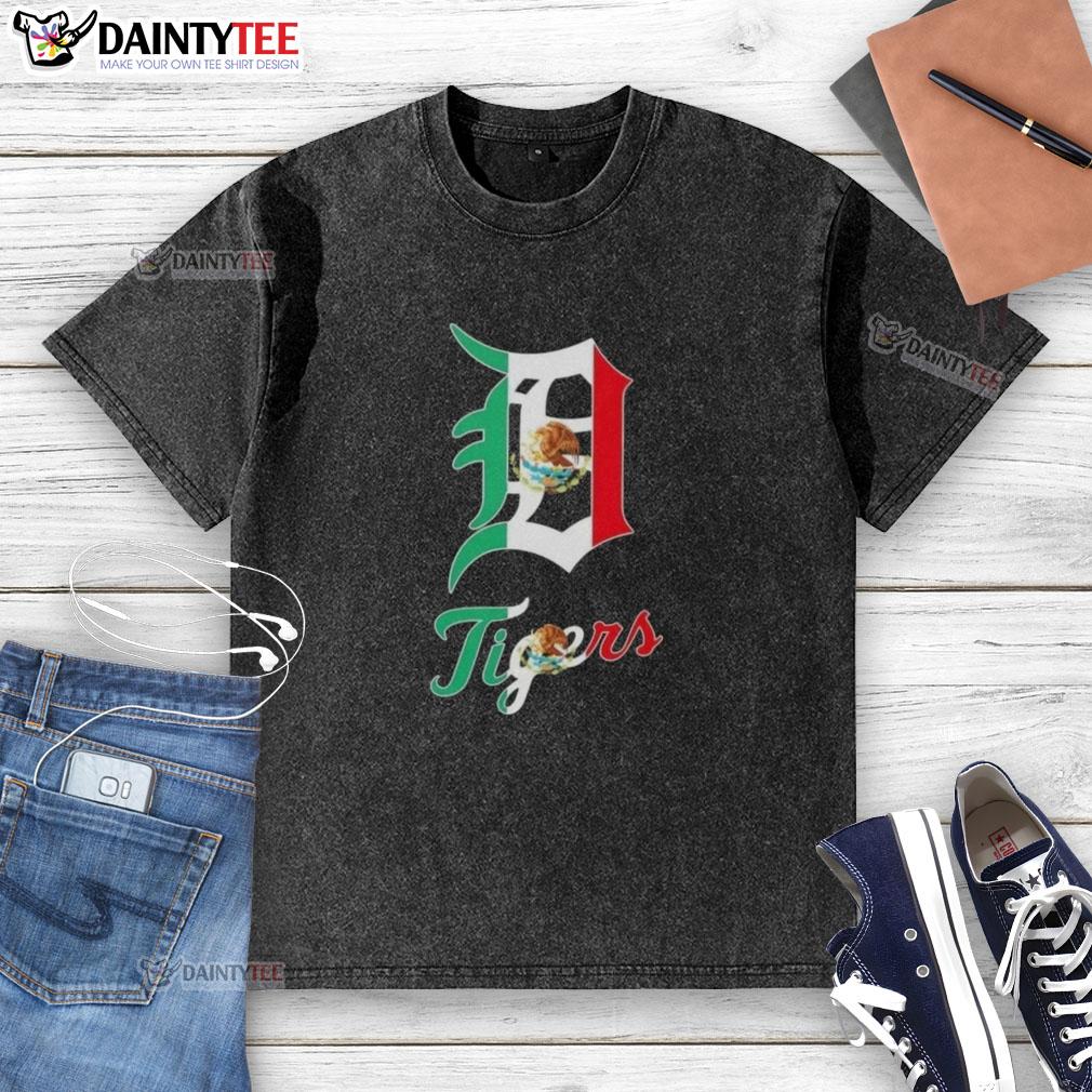 good-detroit-tigers-baseball-x-mexican-flag-washed-t-shirt Good Detroit Tigers baseball t-shirt featuring a vibrant Mexican flag design, perfect for fans and collectors.