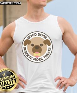 Good Dogs Deserve More Treats Tank Top featuring a cute dog graphic, perfect for pet lovers and casual wear.