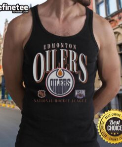Alt Text: Vintage Edmonton Oilers tank top featuring a classic crease design, perfect for hockey fans and summer wear.