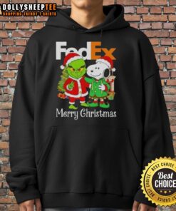 Good FedEx x Grinch and Snoopy Merry Christmas hoodie featuring festive designs for the holiday season.