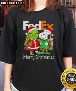 Good FedEx x Grinch and Snoopy Merry Christmas ladies tee featuring festive graphics for holiday cheer.