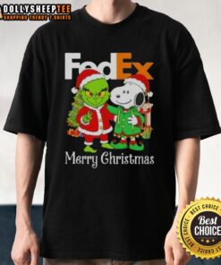 Good FedEx x Grinch and Snoopy Merry Christmas T-Shirt featuring festive designs for holiday cheer.