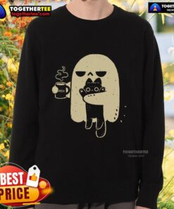 Good Ghost Meh Coffee sweatshirt featuring a person holding a cat, perfect for casual and cozy vibes.
