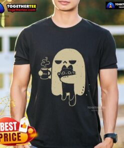 Good Ghost Meh Coffee T-Shirt featuring a cute cat design, perfect for coffee lovers and cat enthusiasts.