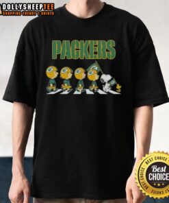 Alt Text: Good Green Bay Packers X Peanuts Snoopy and Friends Abbey Road T-Shirt featuring iconic characters in a fun design.