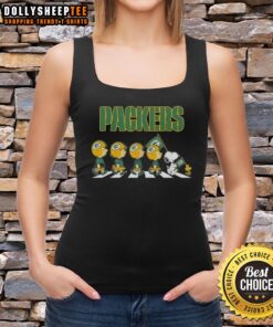 Green Bay Packers X Peanuts Snoopy and Friends Abbey Road tank top featuring playful cartoon characters and vibrant colors.
