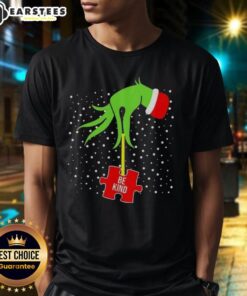 Good Grinch Hand Be Kind Puzzle Autism Awareness Christmas T-Shirt featuring a festive design promoting kindness and inclusion.