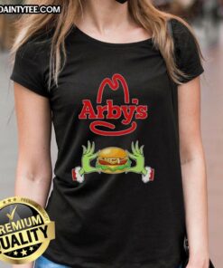 Good Grinch Hands love Arby's Merry Christmas ladies tee featuring festive design and playful graphics for holiday cheer.