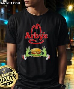Good Grinch Hands Love Arby'S Merry Christmas T-Shirt featuring playful Grinch design and festive colors for holiday cheer.