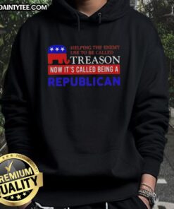 Good Helping the Enemy hoodie featuring a bold political statement on treason and Republican values, perfect for activists.
