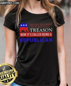 Good Helping The Enemy Tee: Political satire shirt for Republicans, featuring bold text on a stylish ladies' tee.