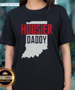Good Hoosier Daddy Indiana State Map Ladies Tee featuring a colorful Indiana map design for stylish state pride.
