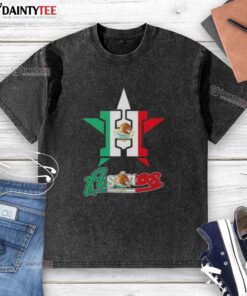 Alt Text: Good Houston Astros baseball t-shirt featuring a Mexican flag design, perfect for fans celebrating their heritage.