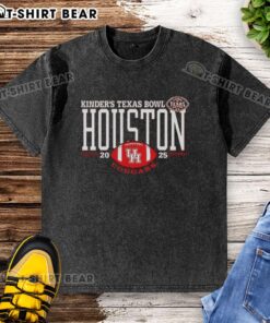 Alt Text: Houston Cougars 2025 Kinders Texas Bowl logo on a washed t-shirt, perfect for fans celebrating the game.