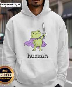 Good Huzzah Frog Hoodie featuring a vibrant frog graphic on a cozy sweatshirt, perfect for casual wear.