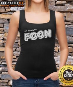 Woman wearing a 'Good I'm Moving To' tank top, showcasing a vibrant design perfect for casual summer outings.
