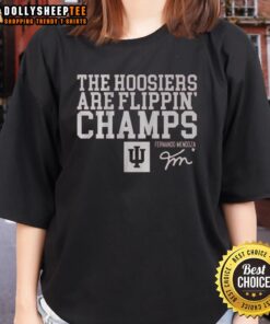Good Indiana Football ladies' tee featuring Fernando Mendoza and 'The Hoosiers Are Flippin' Champs' design.