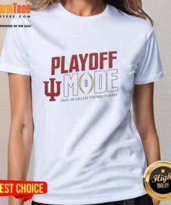 Good Indiana Hoosiers CFP 2025-2026 Playoff Mode logo on a ladies tee, perfect for fans supporting their team.