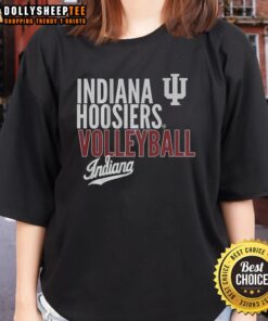 Good Indiana Huskers Volleyball NCAA text logo overlay on a stylish ladies tee, perfect for fans and athletes.