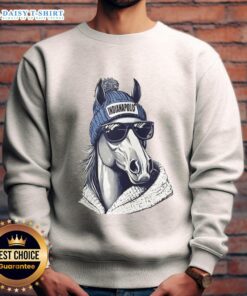 Indianapolis Colts mascot in a beanie and sunglasses, sporting a sweatshirt, ready for game day excitement.