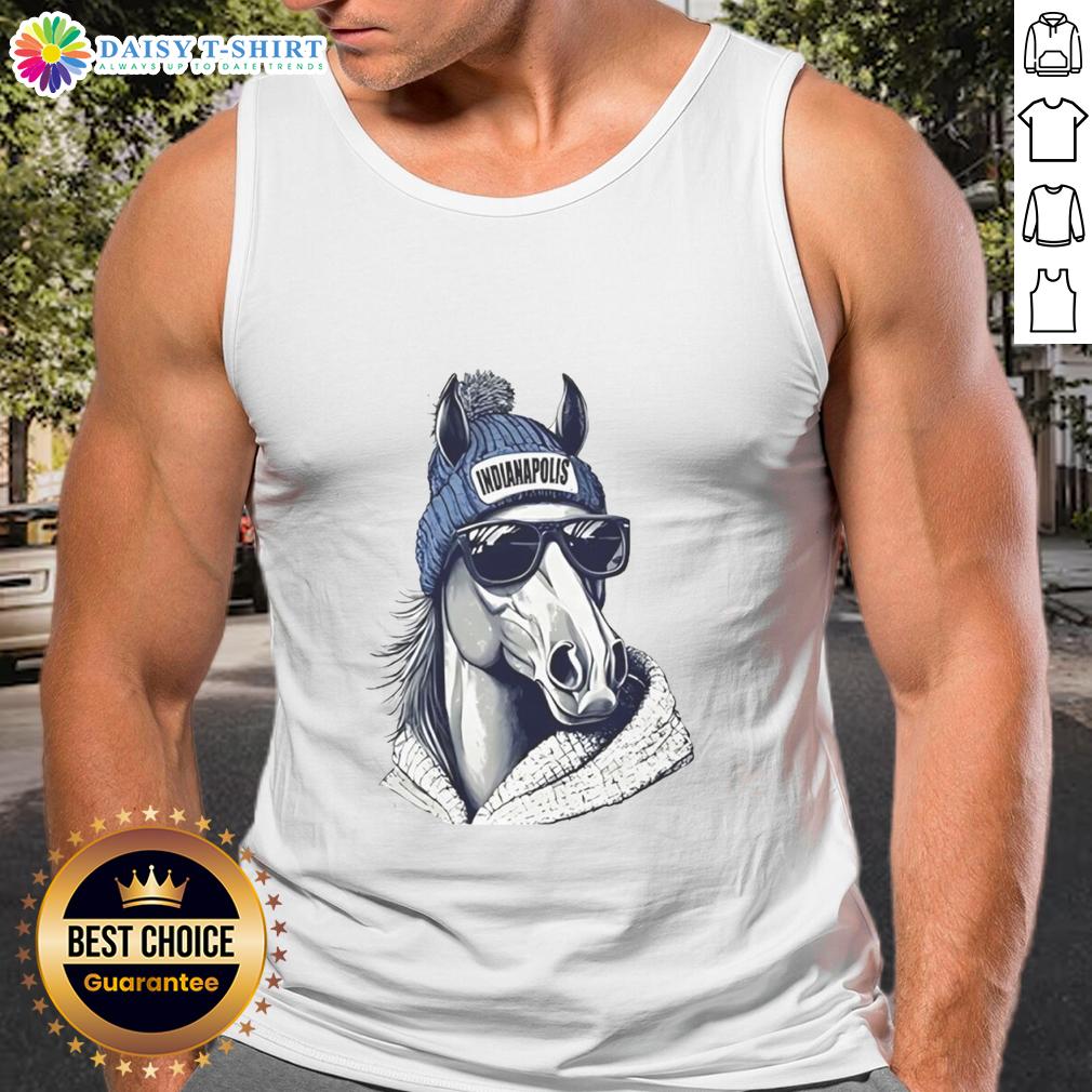 Good Indianapolis Colts Mascot Wearing A Beanie And Sunglasses Tank Top Good Indianapolis Colts mascot in a beanie and sunglasses, wearing a tank top, ready for game day fun.
