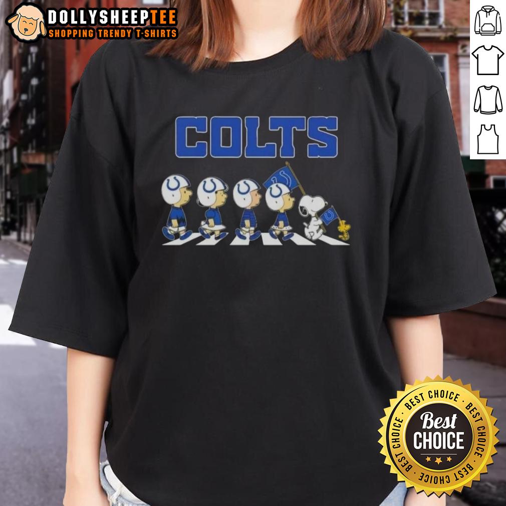 Good Indianapolis Colts X Peanuts Snoopy And Friends Abbey Road Ladies Tee Good Indianapolis Colts X Peanuts Snoopy and Friends Abbey Road Ladies Tee featuring iconic characters and team colors.