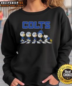 Good Indianapolis Colts X Peanuts Snoopy and Friends Abbey Road Sweatshirt featuring iconic characters and team logo.