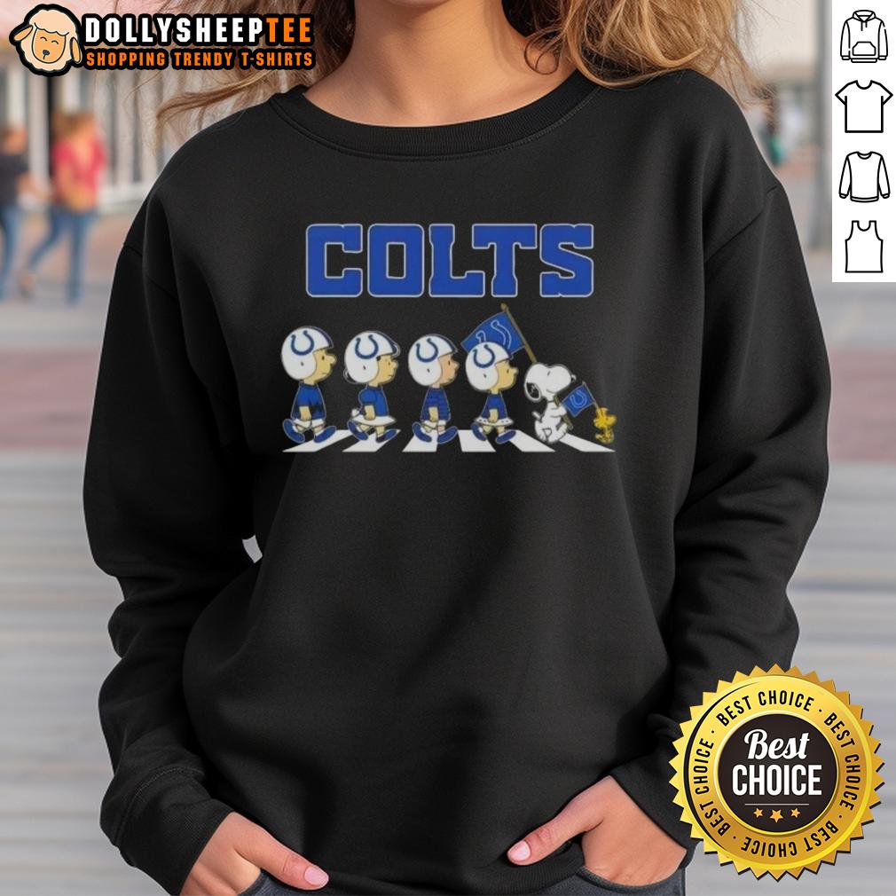 Good Indianapolis Colts X Peanuts Snoopy And Friends Abbey Road Sweatshirt Good Indianapolis Colts X Peanuts Snoopy and Friends Abbey Road Sweatshirt featuring iconic characters and team logo.