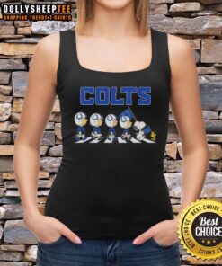 Good Indianapolis Colts X Peanuts Snoopy and Friends Abbey Road Tank Top featuring iconic characters in team colors.