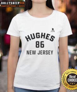 Alt Text: Good Jack Hughes New Jersey Devils Ice Hockey ladies tee featuring name and number 86 design.