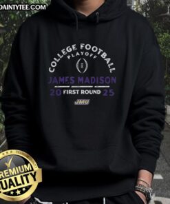 Good James Madison Dukes NCAA 2025-26 College Football Playoff first round curved hoodie in vibrant colors.