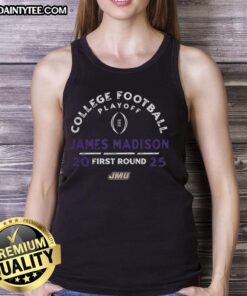 Good James Madison Dukes NCAA 2025-26 College Football Playoff First Round curved tank top in vibrant colors.