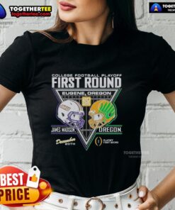 Good James Madison Dukes vs Oregon Ducks 2025 College Football Playoffs 1st Round Match-Up Ladies Tee design.