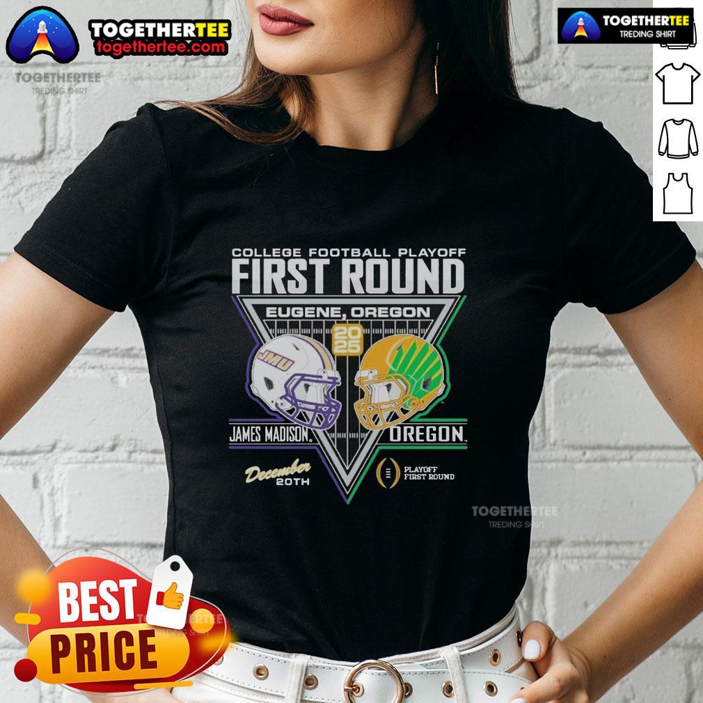 Good James Madison Dukes Vs Oregon Ducks 2025 College Football Playoffs 1st Round Match-Up Ladies-Tee Good James Madison Dukes vs Oregon Ducks 2025 College Football Playoffs 1st Round Match-Up Ladies Tee design.