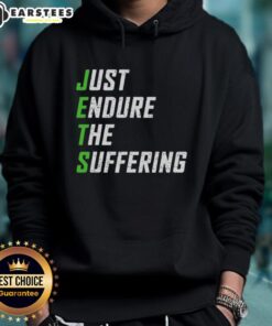 Alt Text: Good Just Endure The Suffering Hoodie featuring a motivational quote on a dark background, perfect for casual wear.