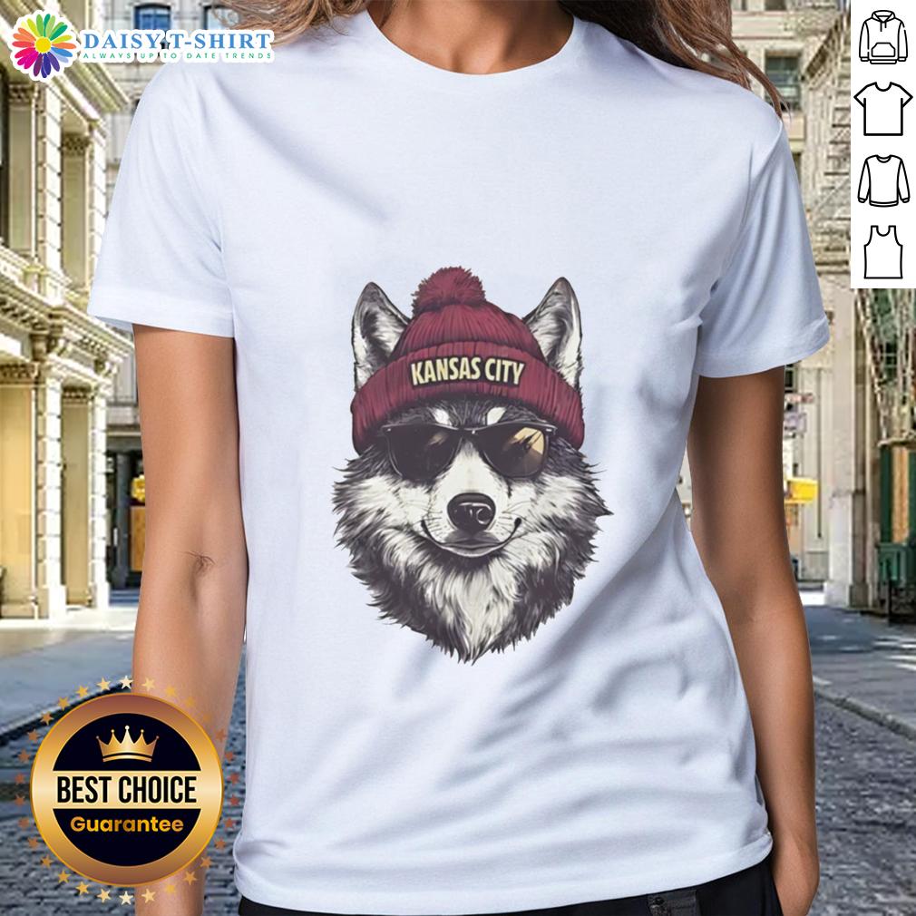Good Kansas City Chiefs Mascot Wearing A Beanie And Sunglasses Ladies Tee Kansas City Chiefs mascot in a beanie and sunglasses, showcasing a stylish ladies tee for fans.