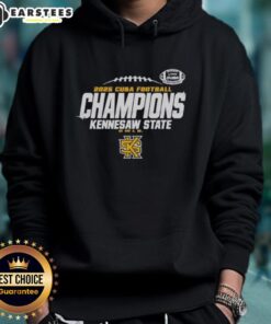 Kennesaw State Owls C-USA Champs 2025 football locker room hoodie featuring team colors and logo.
