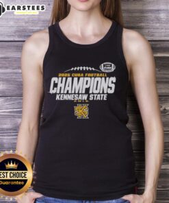 Kennesaw State Owls C-USA Champs 2025 football locker room tank top displayed on a wooden bench.