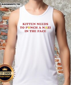 Good kitten needs to punch a Nazi in the face tank top design featuring a cute cat ready for action.