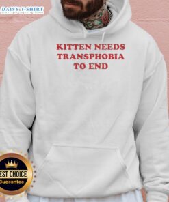Alt Text: Good kitten hoodie design advocating to end transphobia with colorful graphics and a playful cat illustration.