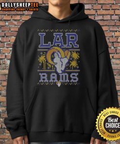 Los Angeles Rams holiday hoodie featuring festive design and team colors, perfect for fans celebrating the season.