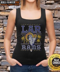 Stylish Los Angeles Rams holiday tank top featuring festive colors and logo, perfect for game day celebrations.