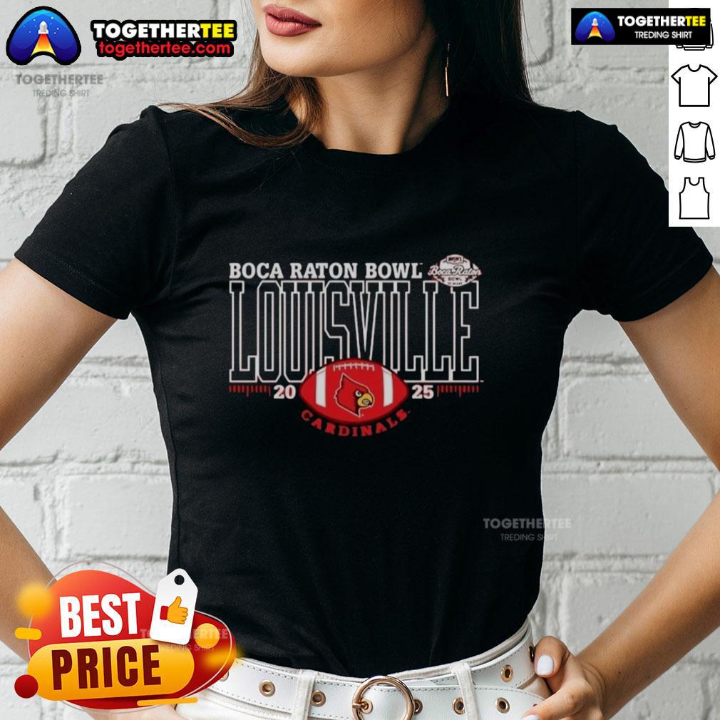Good Louisville Cardinals 2025 Boca Raton Bowl Logo Ladies Tee Alt Text: Good Louisville Cardinals 2025 Boca Raton Bowl logo on a ladies tee, showcasing team spirit and style.
